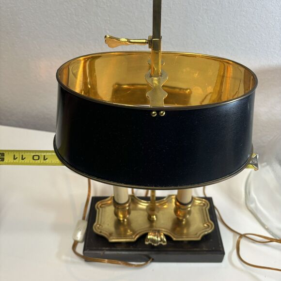 Black Shade Bouillette Lamp 2 Candlestick Lights Gold Brass Tone - Picture 11 of 16